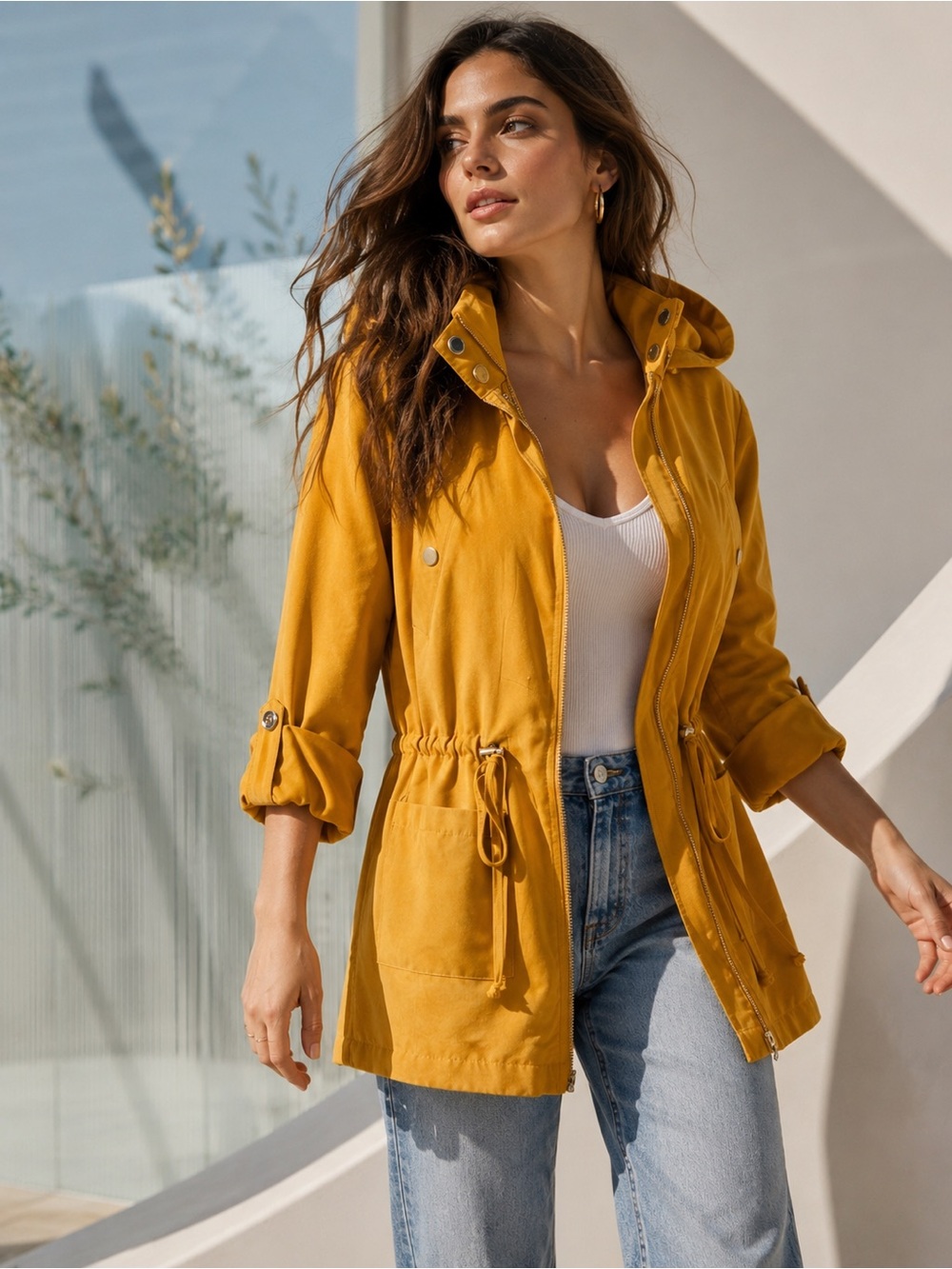 Sweet Wanderer NWT Hooded Utility Anorak Jacket Mustard, Size L